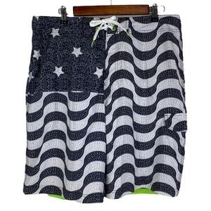 Speedo Flag Laced Front Swim Trunks Men's 36 Black Gray Mesh Lining